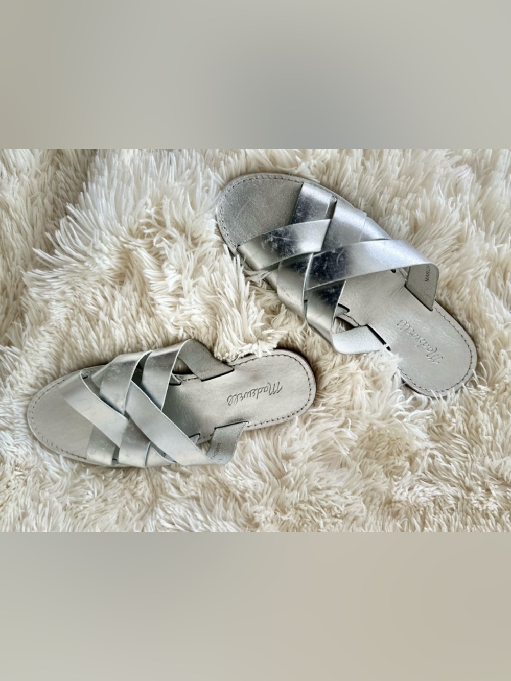 Madewell Metallic Silver Braided Slide Sandals